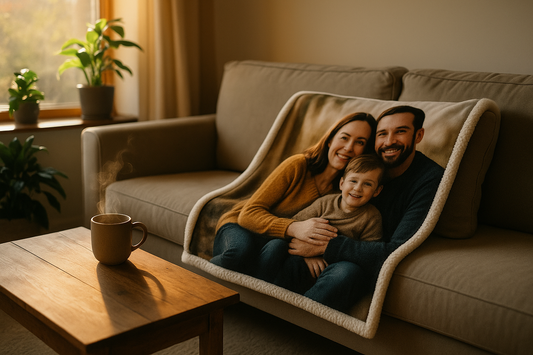 Design a custom photo blanket with perfect size, fabric, layout, and resolution. Get free pro enhancement and preview before print from Sky High Gallery.