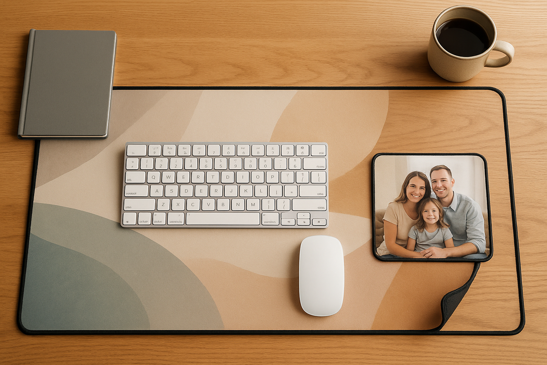 Design a custom photo desk mat or personalized mouse pad with edge-to-edge printing, non-slip base, and optional Photo-to-Art styles. Upload, preview, print.