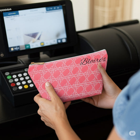 Custom photo purse with family picture printed in vivid detail on a modern handbag