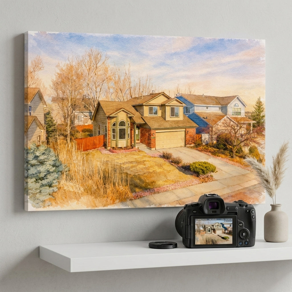 Custom Home Watercolor Canvases for Realtors